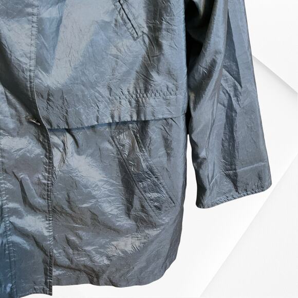 IZZI Activewear Wind Rain Jacket Women’s Size L Green Tan Drawstring Waist Zip - Picture 8 of 13